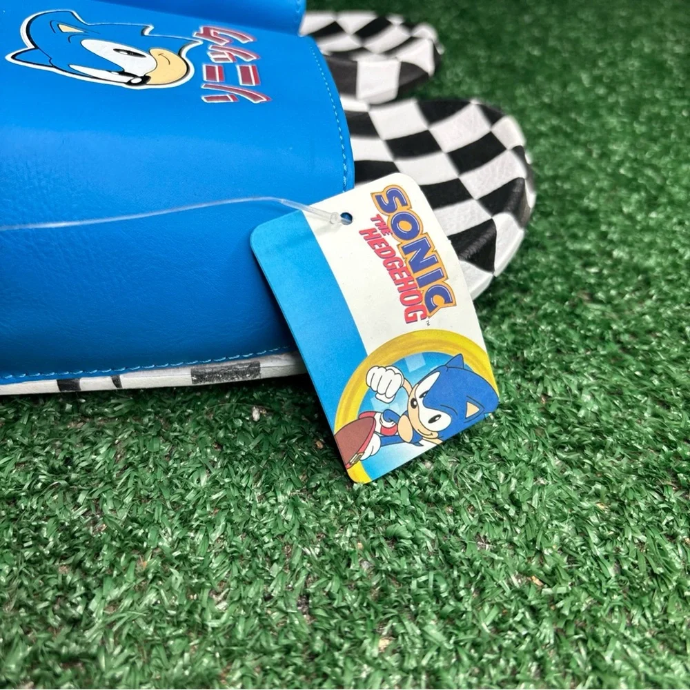 NEW Sonic The Hedgehog‎ Flip Flops Blue Black White Checkered Mens Size 13